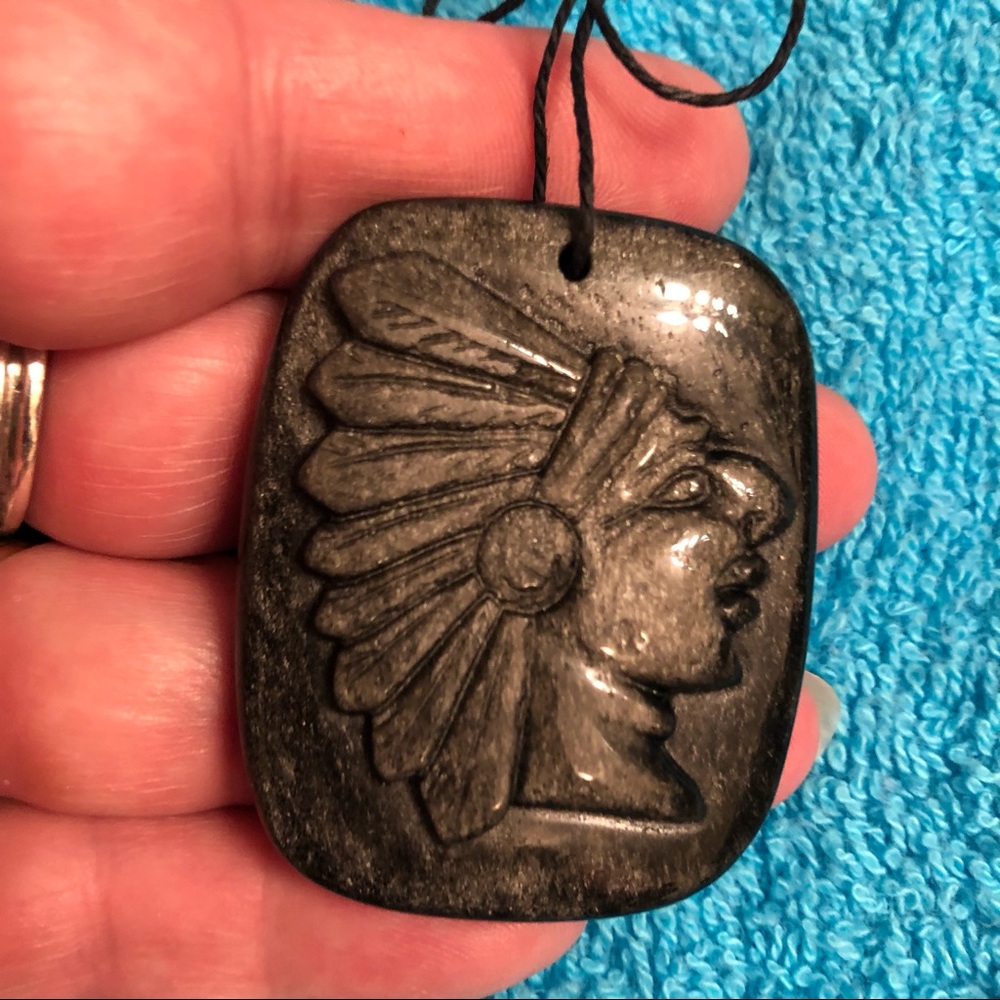 Vintage HEAVY STONE Indian head necklace